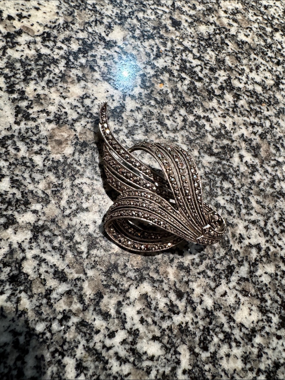 Marcasite Leaf Brooch - Silver Tone Decorative Pin